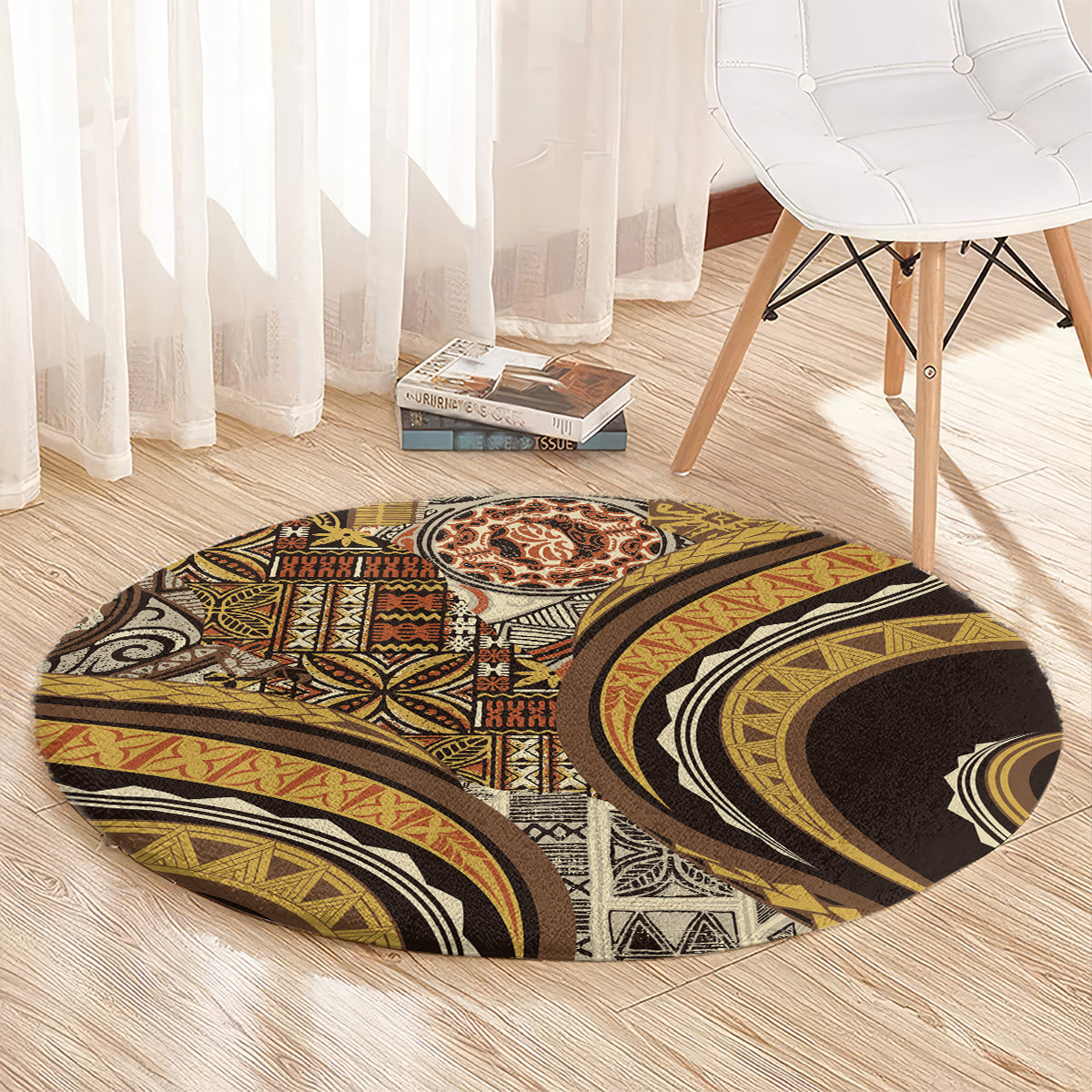 Hawaiian Hibiscus Tribal Vintage Motif Round Carpet Ver 4 LT9 - Polynesian Pride
