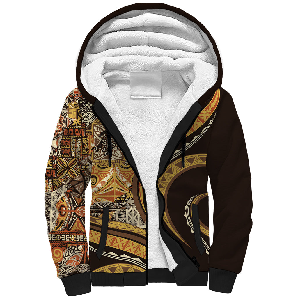 Hawaiian Hibiscus Tribal Vintage Motif Sherpa Hoodie Ver 4