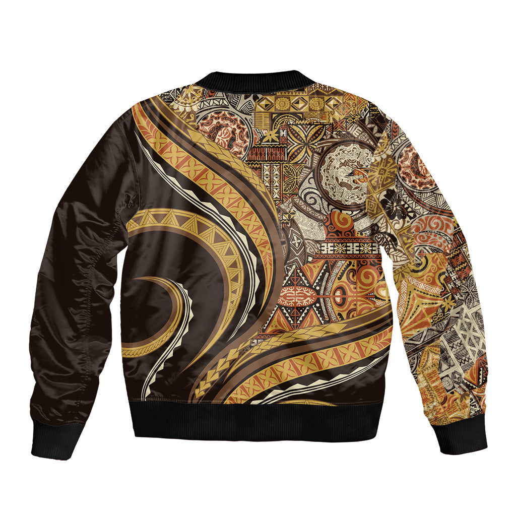 Hawaiian Hibiscus Tribal Vintage Motif Sleeve Zip Bomber Jacket Ver 4