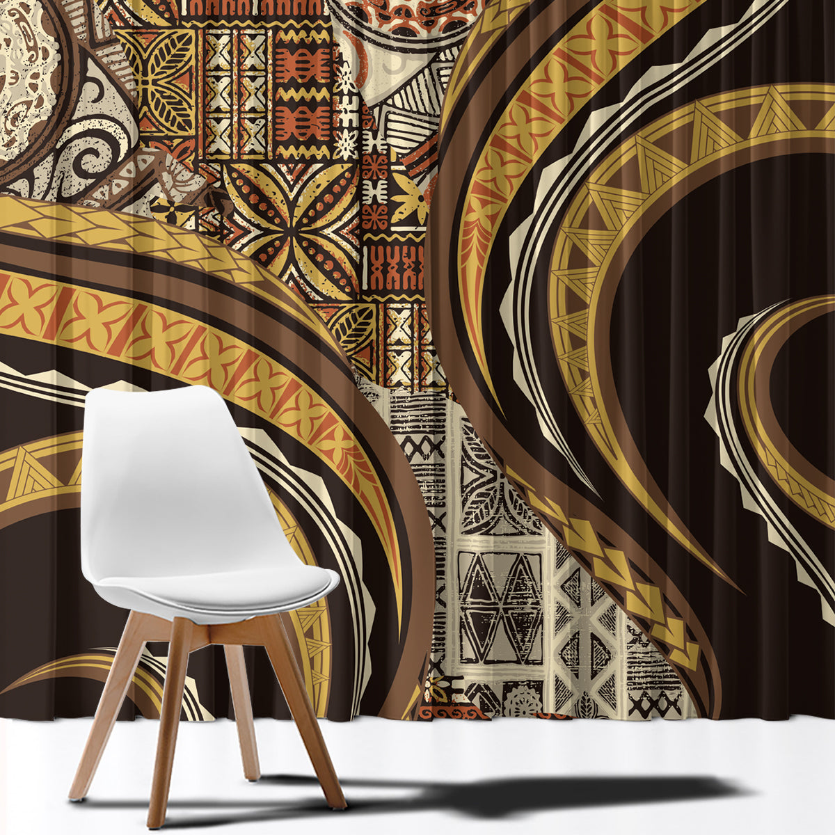 Hawaiian Hibiscus Tribal Vintage Motif Window Curtain Ver 4