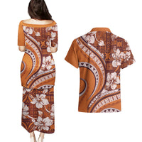 Hawaiian Hibiscus Tribal Vintage Motif Couples Matching Puletasi and Hawaiian Shirt Ver 5