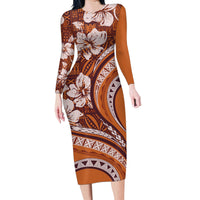Hawaiian Hibiscus Tribal Vintage Motif Family Matching Long Sleeve Bodycon Dress and Hawaiian Shirt Ver 5
