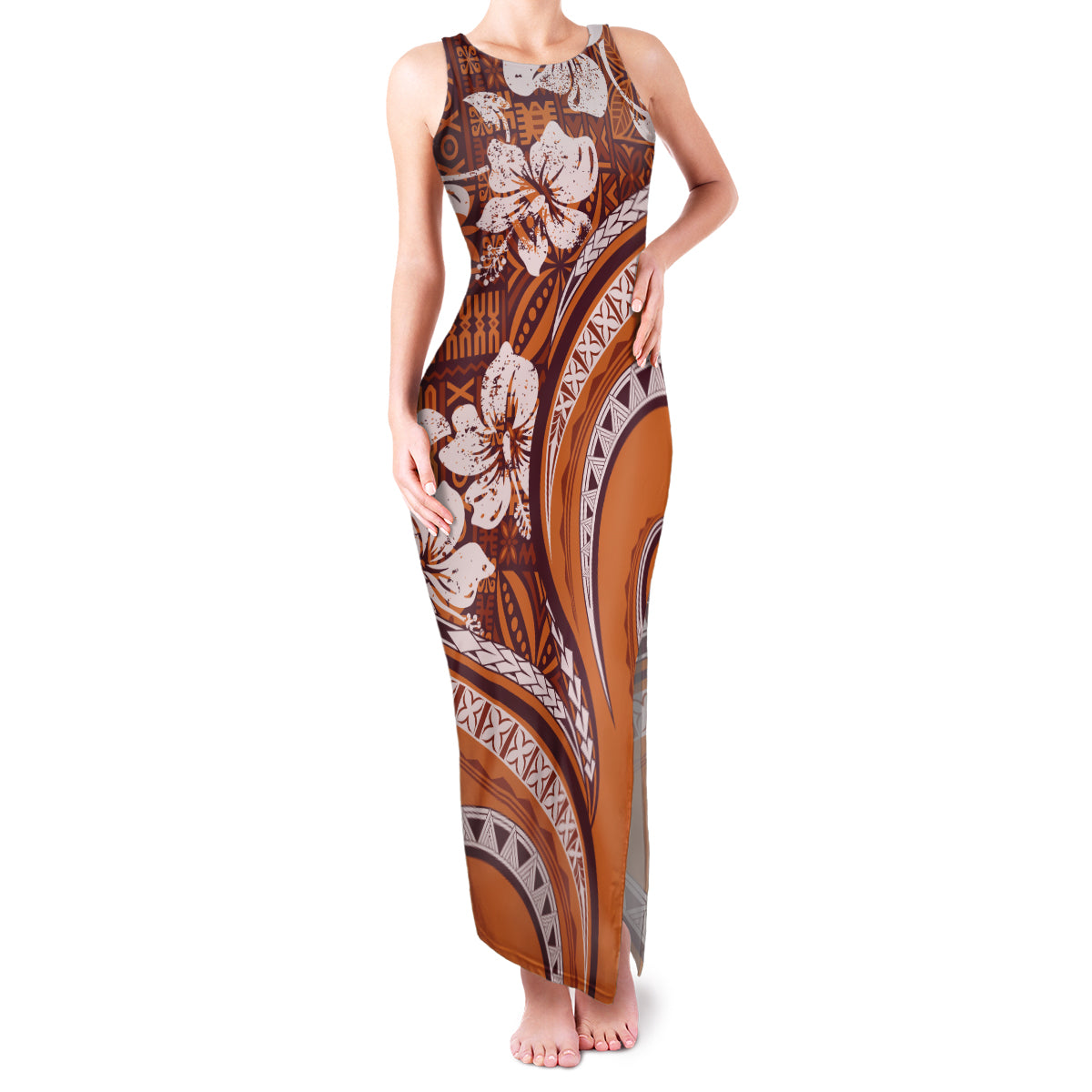 Hawaiian Hibiscus Tribal Vintage Motif Family Matching Tank Maxi Dress and Hawaiian Shirt Ver 5