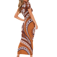 Hawaiian Hibiscus Tribal Vintage Motif Short Sleeve Bodycon Dress Ver 5