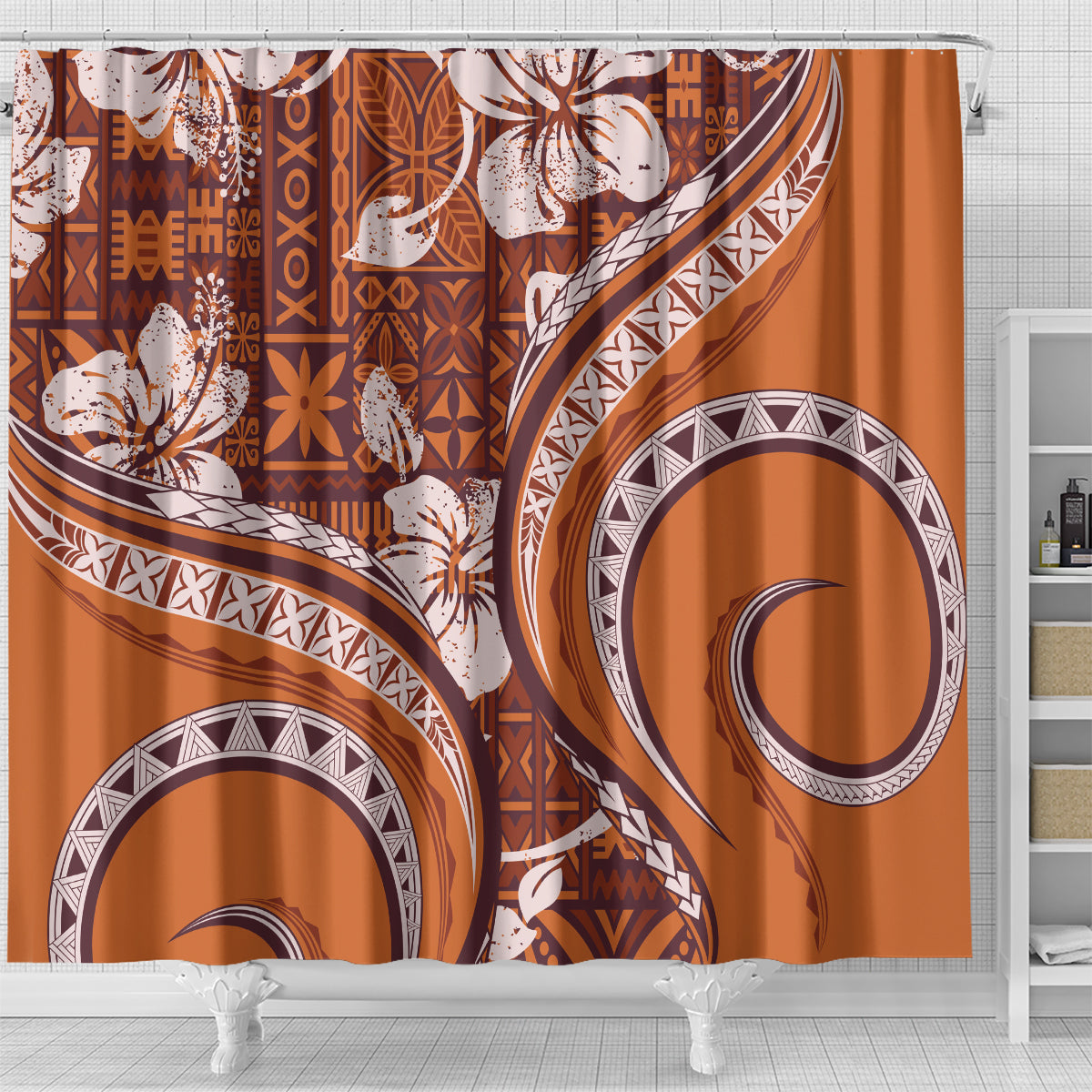 Hawaiian Hibiscus Tribal Vintage Motif Shower Curtain Ver 5