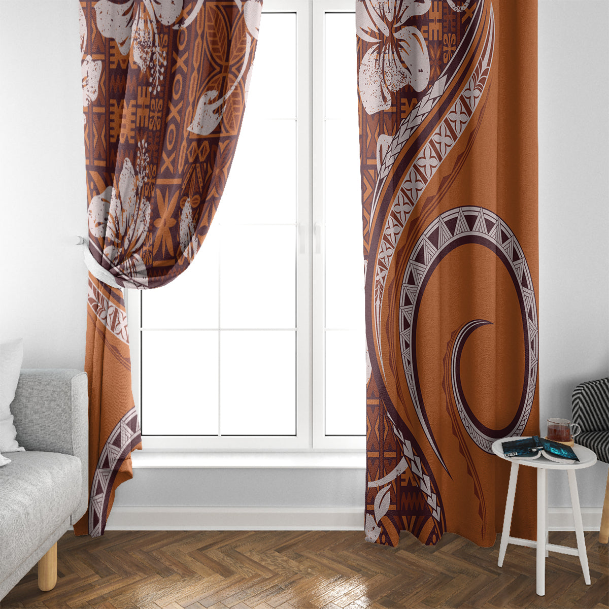Hawaiian Hibiscus Tribal Vintage Motif Window Curtain Ver 5