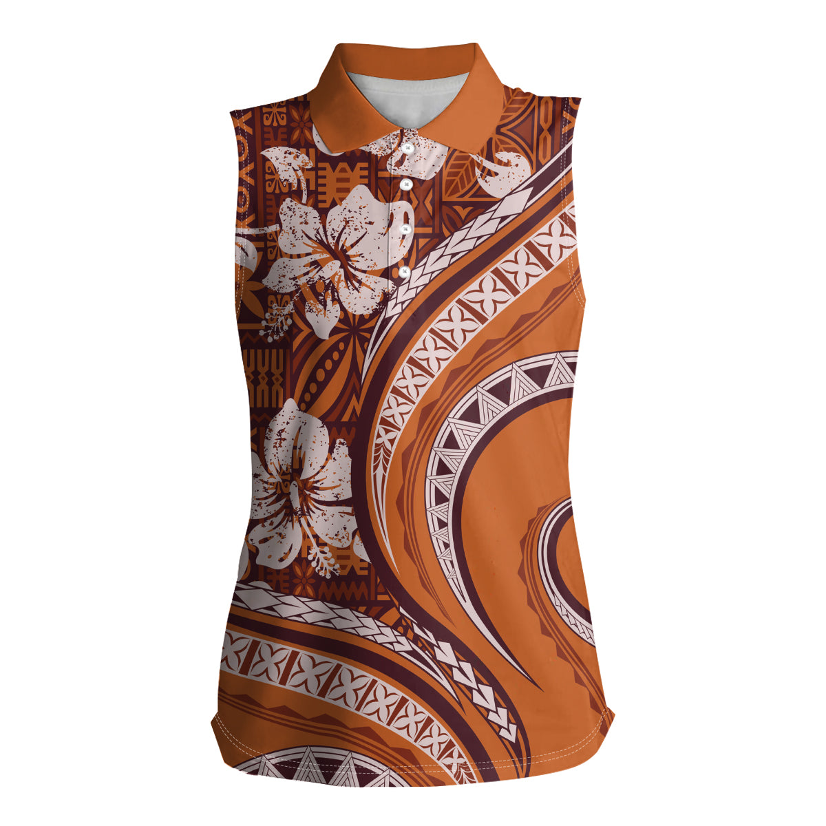 Hawaiian Hibiscus Tribal Vintage Motif Women Sleeveless Polo Shirt Ver 5