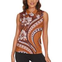 Hawaiian Hibiscus Tribal Vintage Motif Women Sleeveless Polo Shirt Ver 5
