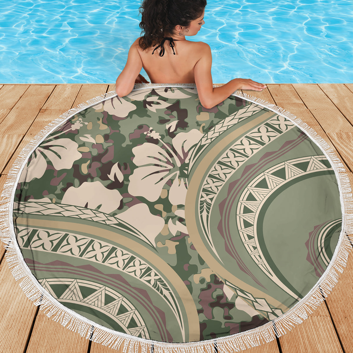 Hawaiian Hibiscus Tribal Vintage Motif Beach Blanket Ver 6
