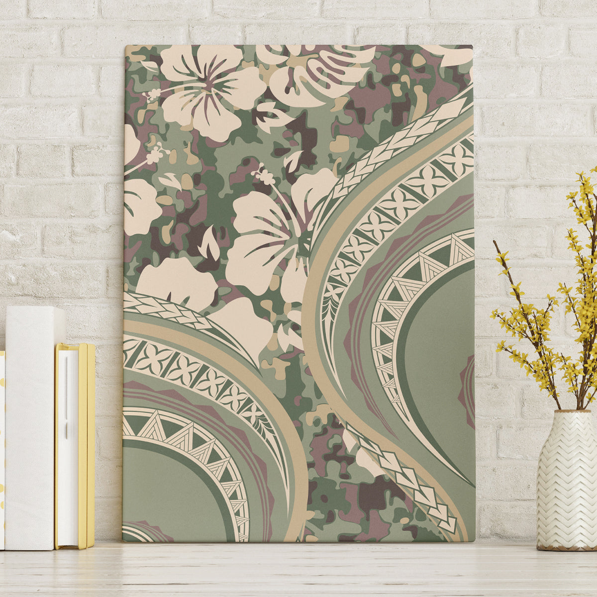 Hawaiian Hibiscus Tribal Vintage Motif Canvas Wall Art Ver 6