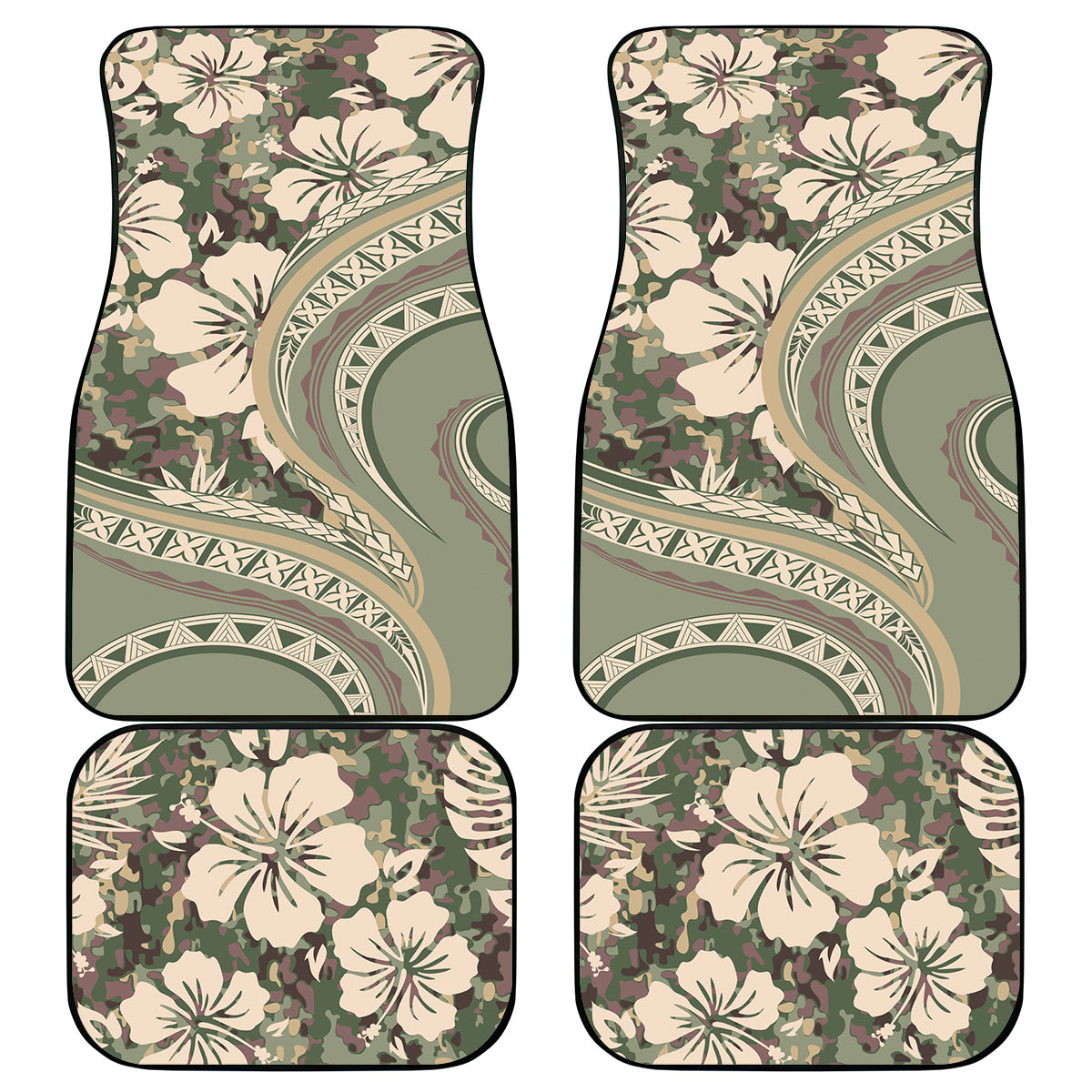 Hawaiian Hibiscus Tribal Vintage Motif Car Mats Ver 6