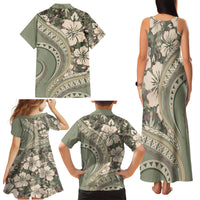 Hawaiian Hibiscus Tribal Vintage Motif Family Matching Tank Maxi Dress and Hawaiian Shirt Ver 6