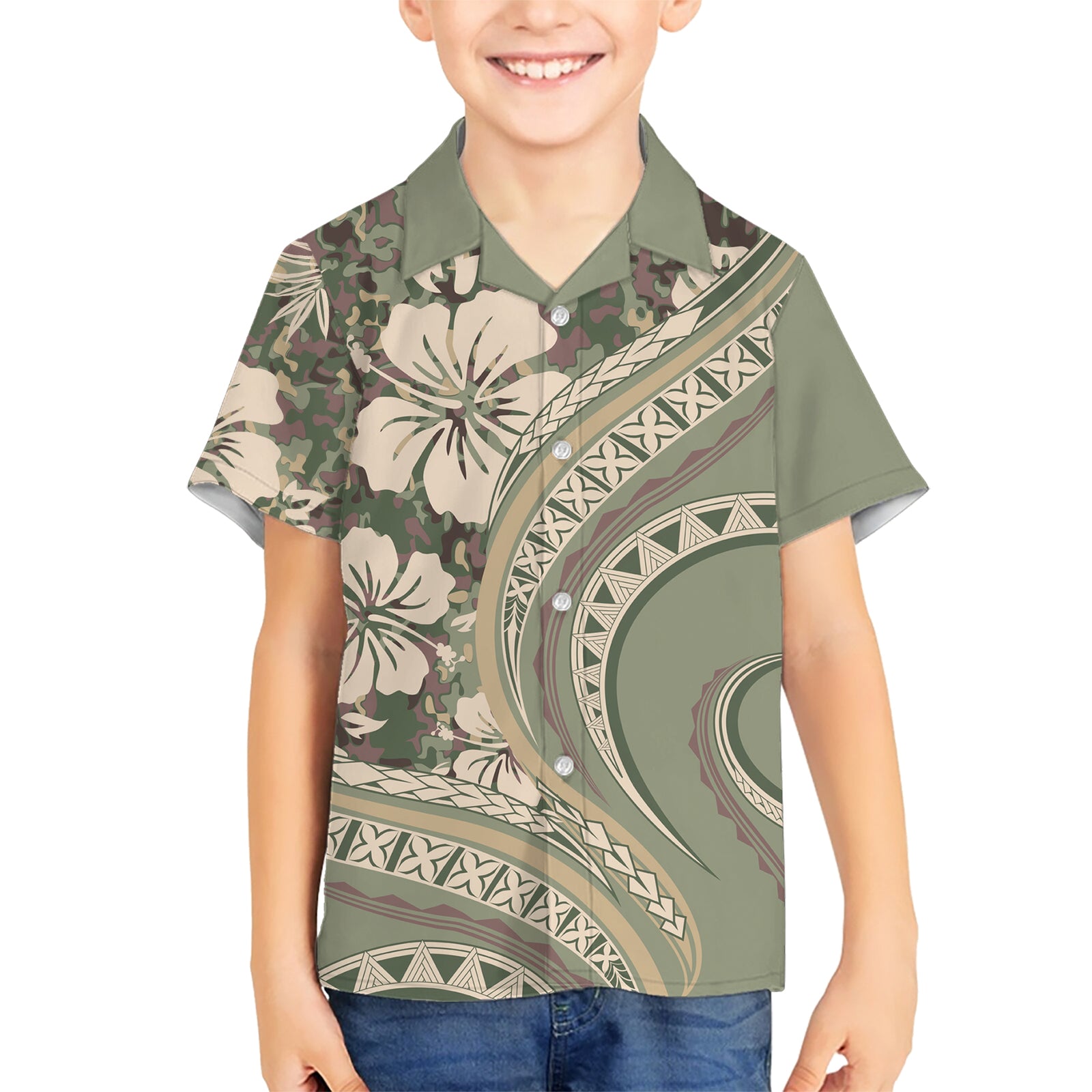 Hawaiian Hibiscus Tribal Vintage Motif Kid Hawaiian Shirt Ver 6