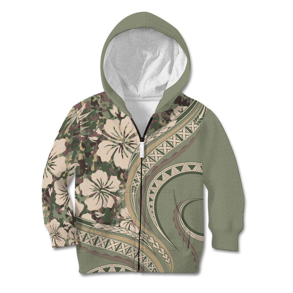 Hawaiian Hibiscus Tribal Vintage Motif Kid Hoodie Ver 6 LT9 Zip Hoodie Green Pastel - Polynesian Pride