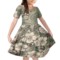 Hawaiian Hibiscus Tribal Vintage Motif Kid Short Sleeve Dress Ver 6