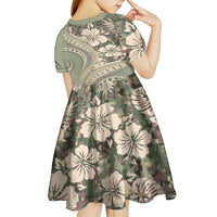 Hawaiian Hibiscus Tribal Vintage Motif Kid Short Sleeve Dress Ver 6