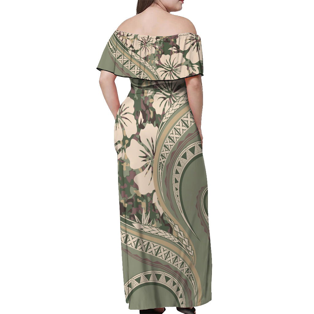 Hawaiian Hibiscus Tribal Vintage Motif Off Shoulder Maxi Dress Ver 6 LT9 - Polynesian Pride