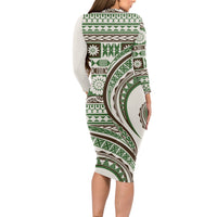 Hawaiian Hibiscus Tribal Vintage Motif Long Sleeve Bodycon Dress Ver 7