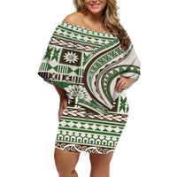 Hawaiian Hibiscus Tribal Vintage Motif Off Shoulder Short Dress Ver 7 LT9 Women Green - Polynesian Pride