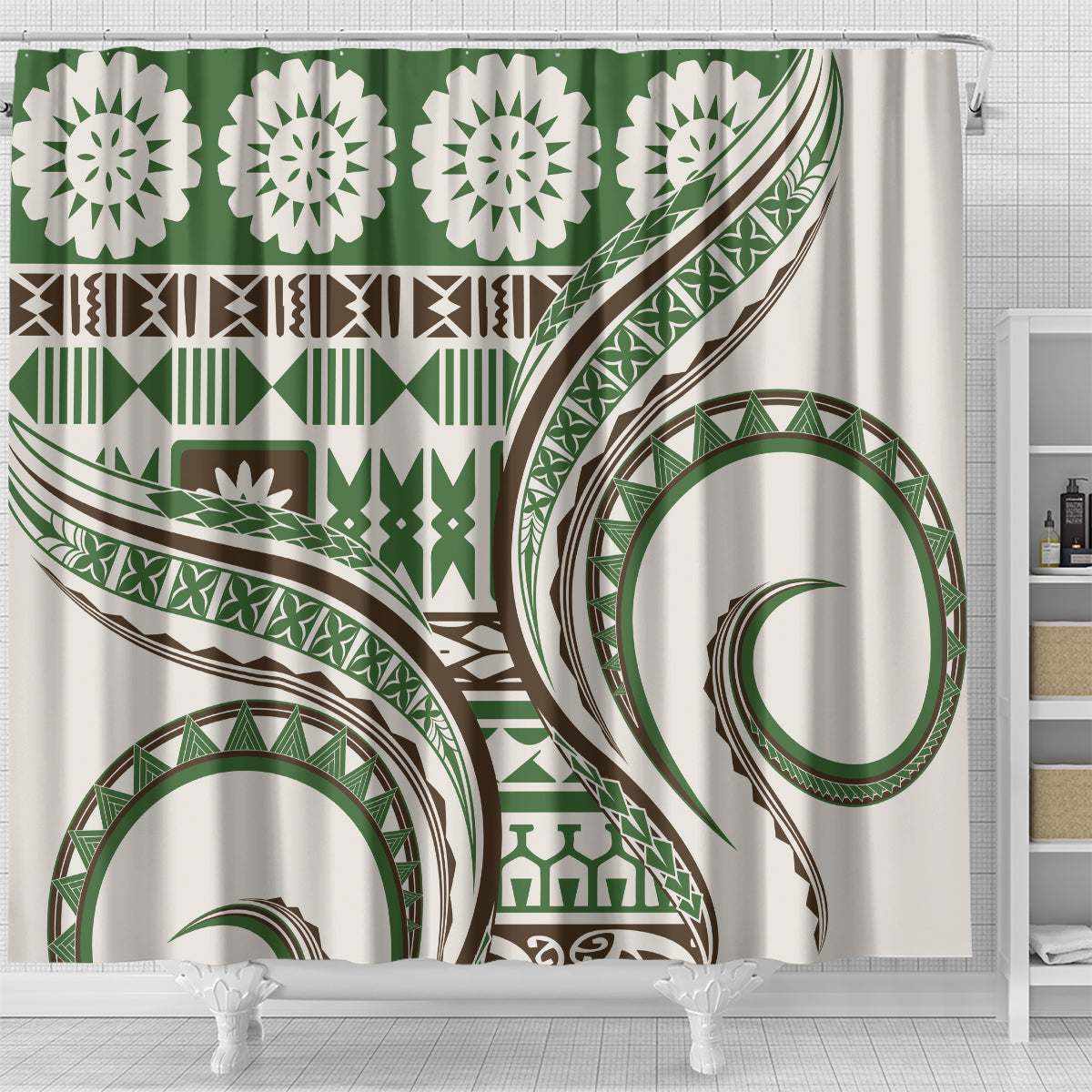 Hawaiian Hibiscus Tribal Vintage Motif Shower Curtain Ver 7
