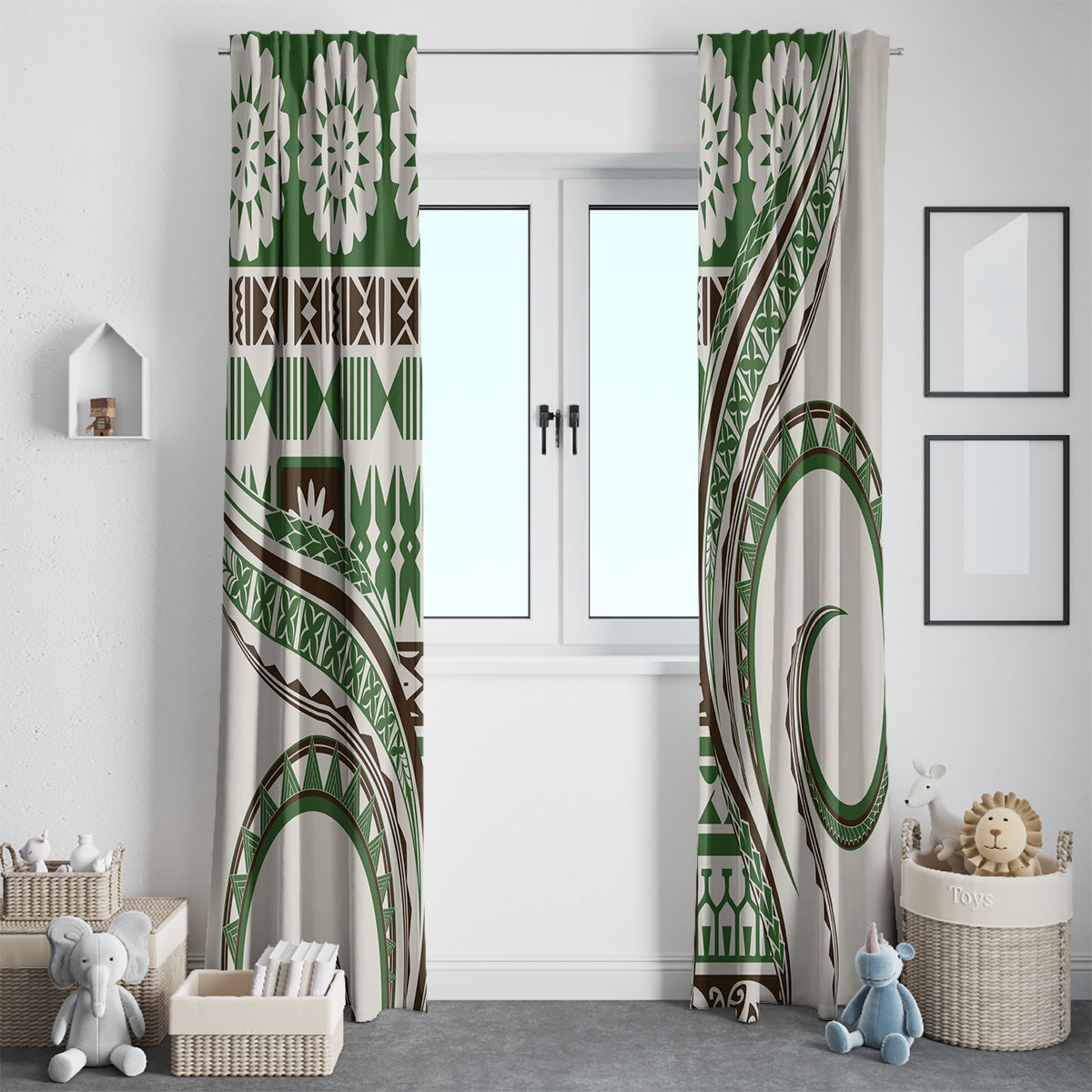Hawaiian Hibiscus Tribal Vintage Motif Window Curtain Ver 7