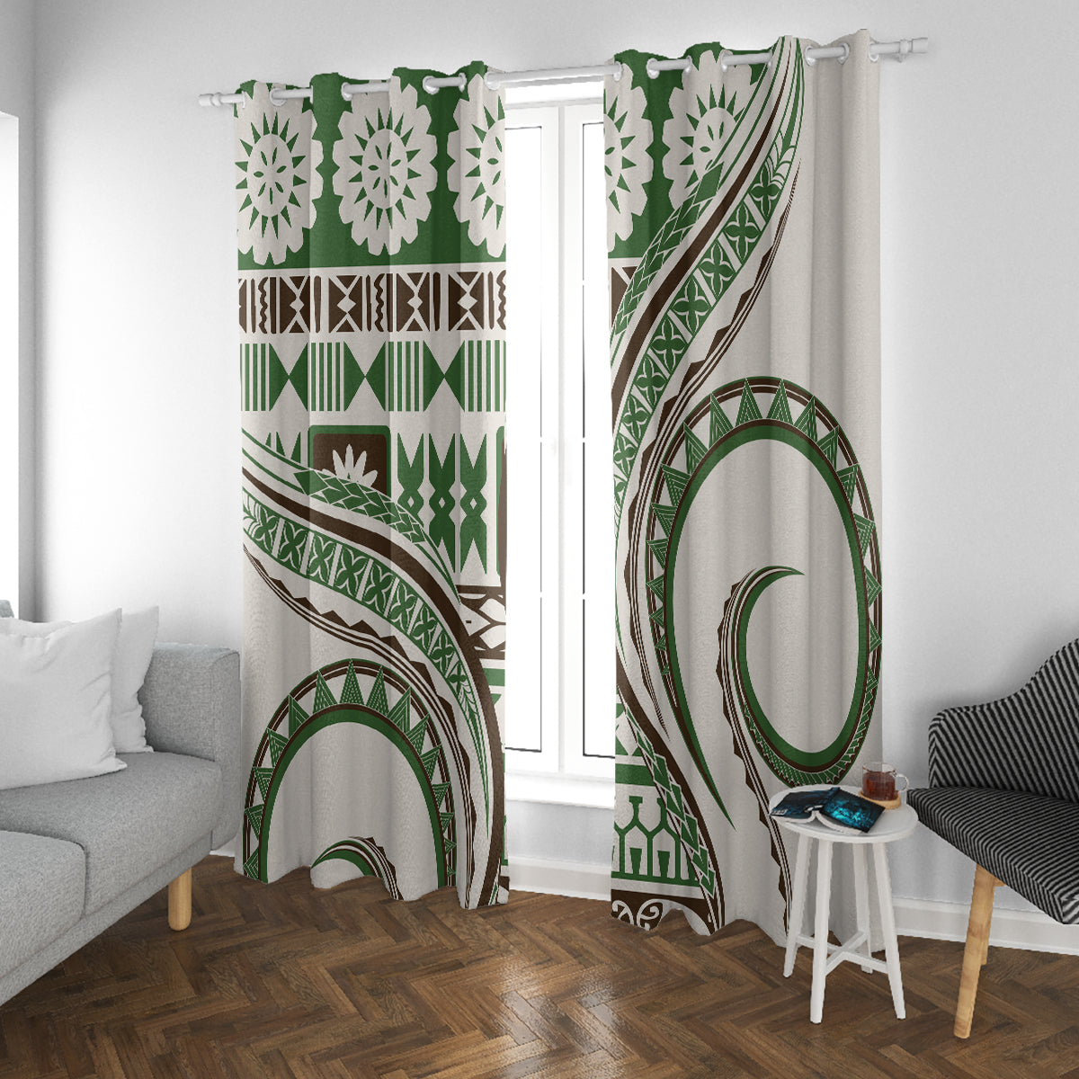 Hawaiian Hibiscus Tribal Vintage Motif Window Curtain Ver 7