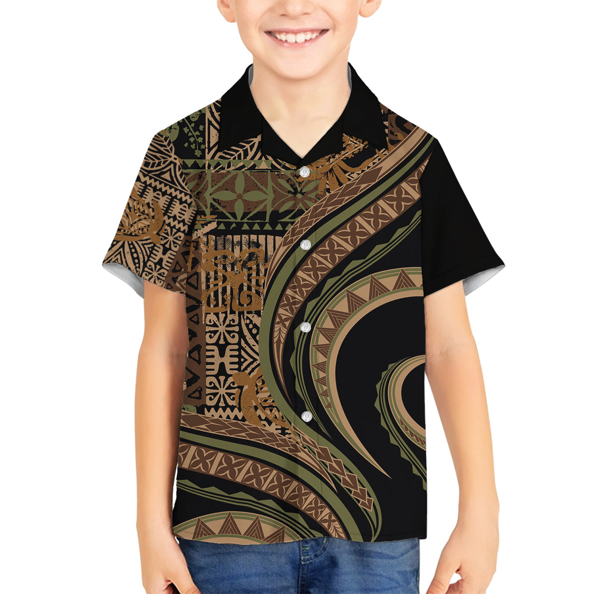 Hawaiian Hibiscus Tribal Vintage Motif Family Matching Puletasi and Hawaiian Shirt Ver 8