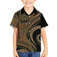 Hawaiian Hibiscus Tribal Vintage Motif Family Matching Short Sleeve Bodycon Dress and Hawaiian Shirt Ver 8