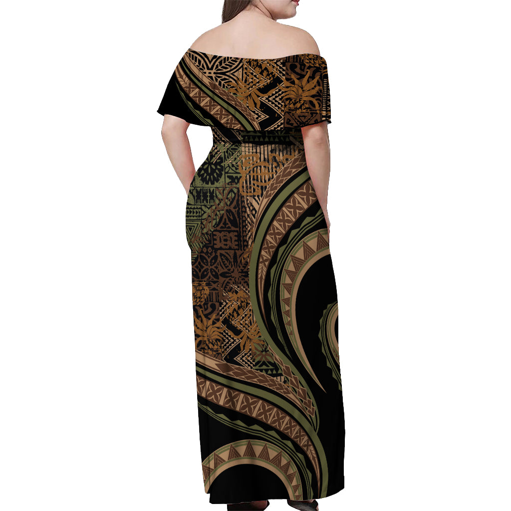 Hawaiian Hibiscus Tribal Vintage Motif Off Shoulder Maxi Dress Ver 8 LT9 - Polynesian Pride
