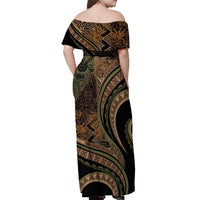 Hawaiian Hibiscus Tribal Vintage Motif Off Shoulder Maxi Dress Ver 8 LT9 - Polynesian Pride