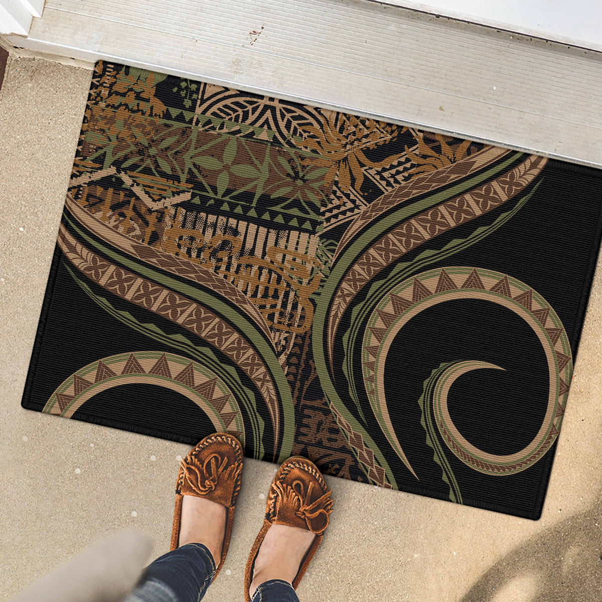 Hawaiian Hibiscus Tribal Vintage Motif Rubber Doormat Ver 8