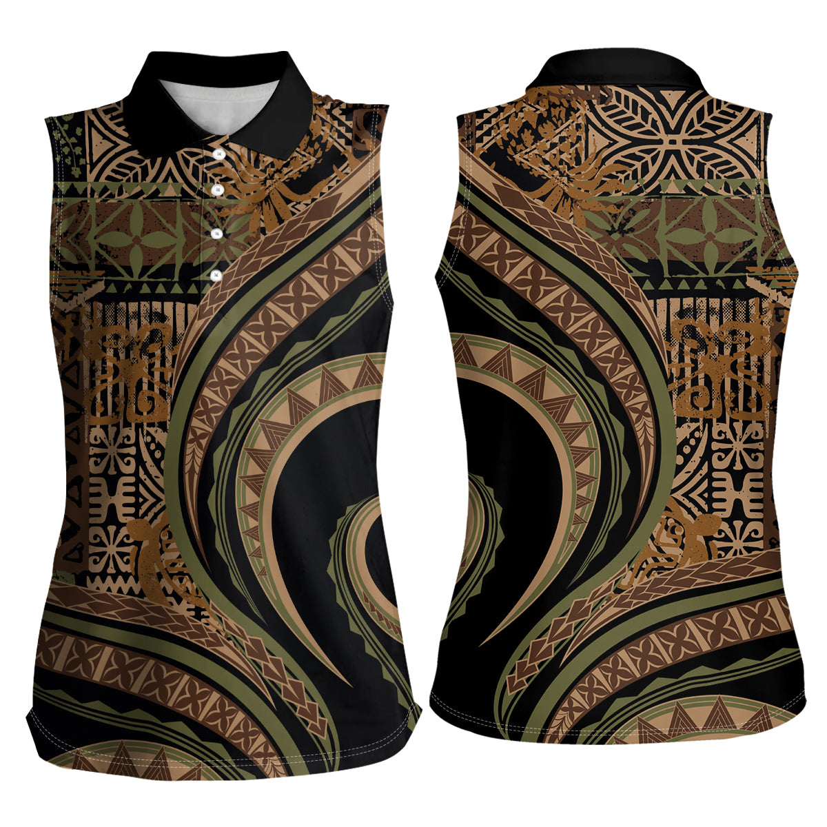 Hawaiian Hibiscus Tribal Vintage Motif Women Sleeveless Polo Shirt Ver 8