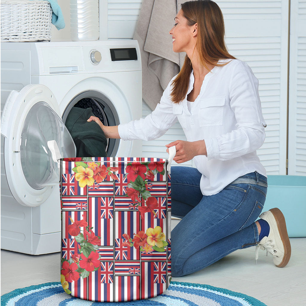 Hawaii Hibiscus Lei Laundry Basket Hawaiian Flag Motif