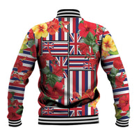 Hawaii Hibiscus Lei Baseball Jacket Hawaiian Flag Motif
