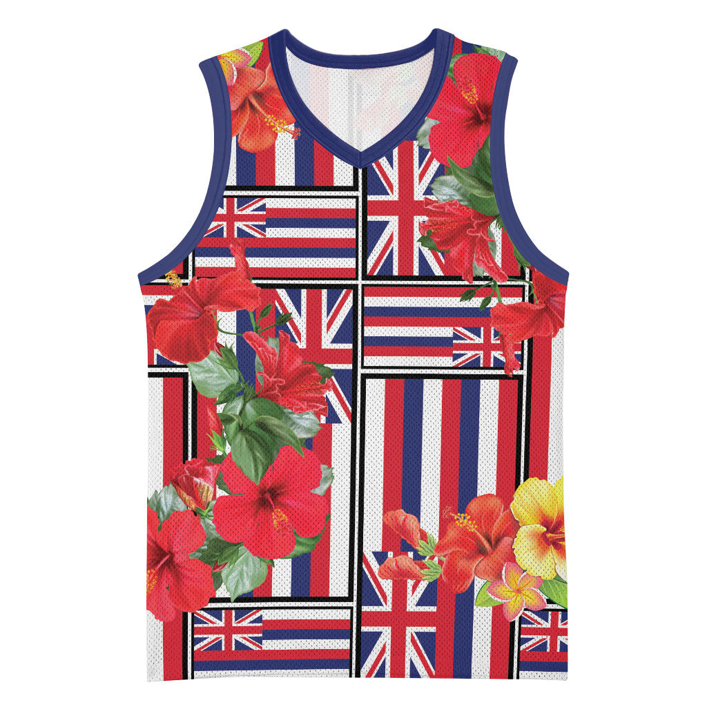 Hawaii Hibiscus Lei Basketball Jersey Hawaiian Flag Motif LT9 Unisex Red - Polynesian Pride