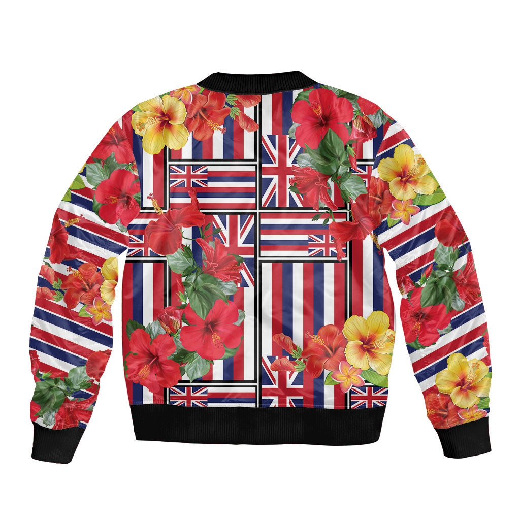 Hawaii Hibiscus Lei Bomber Jacket Hawaiian Flag Motif