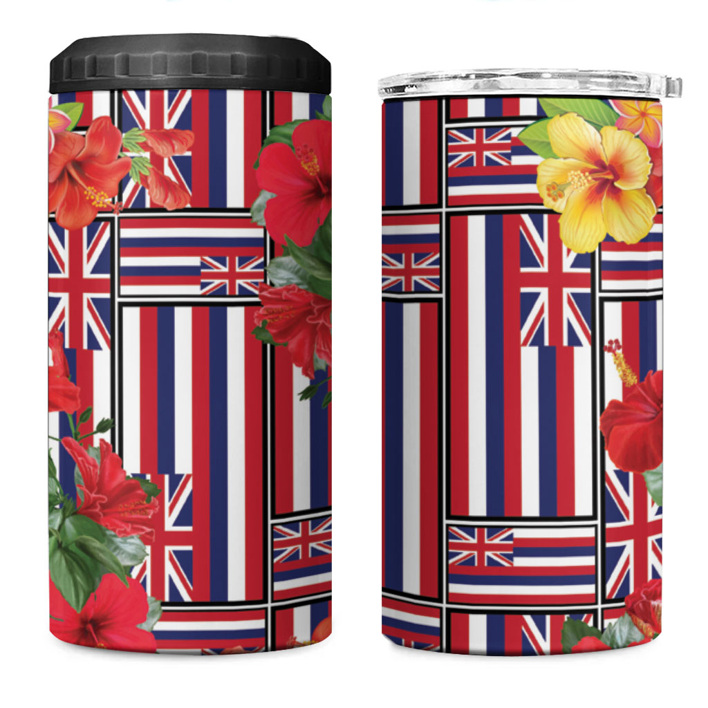 Hawaii Hibiscus Lei 4 in 1 Can Cooler Tumbler Hawaiian Flag Motif LT9 One Size: 16 oz Red - Polynesian Pride
