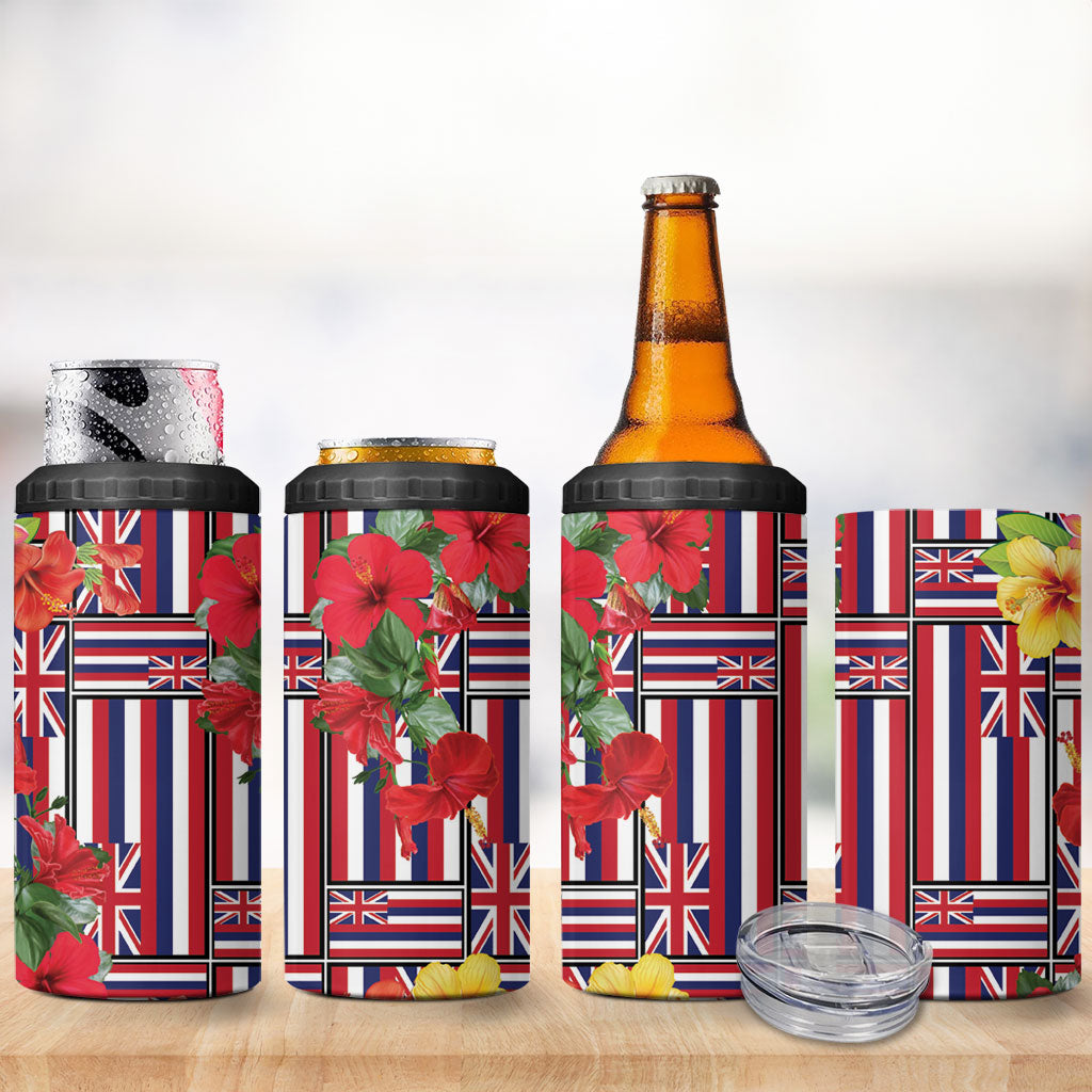 Hawaii Hibiscus Lei 4 in 1 Can Cooler Tumbler Hawaiian Flag Motif LT9 - Polynesian Pride