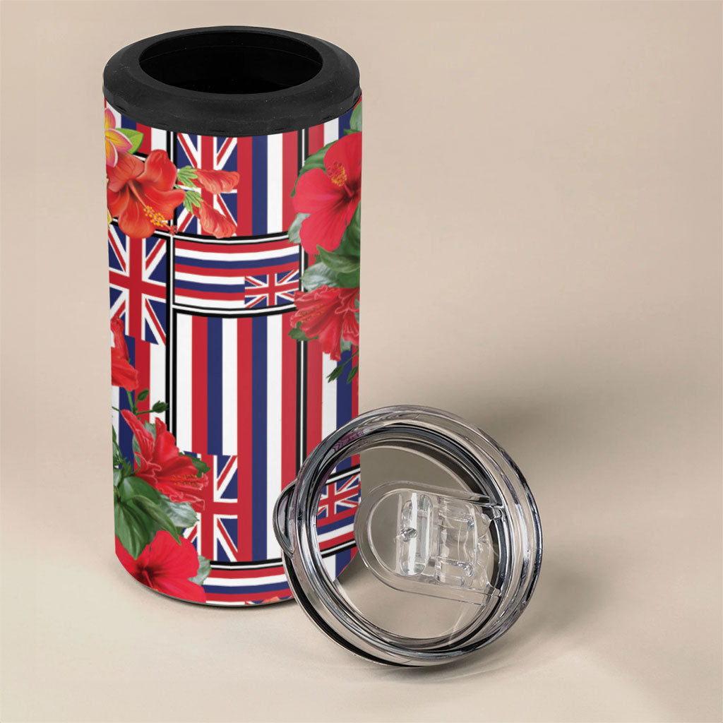 Hawaii Hibiscus Lei 4 in 1 Can Cooler Tumbler Hawaiian Flag Motif LT9 - Polynesian Pride