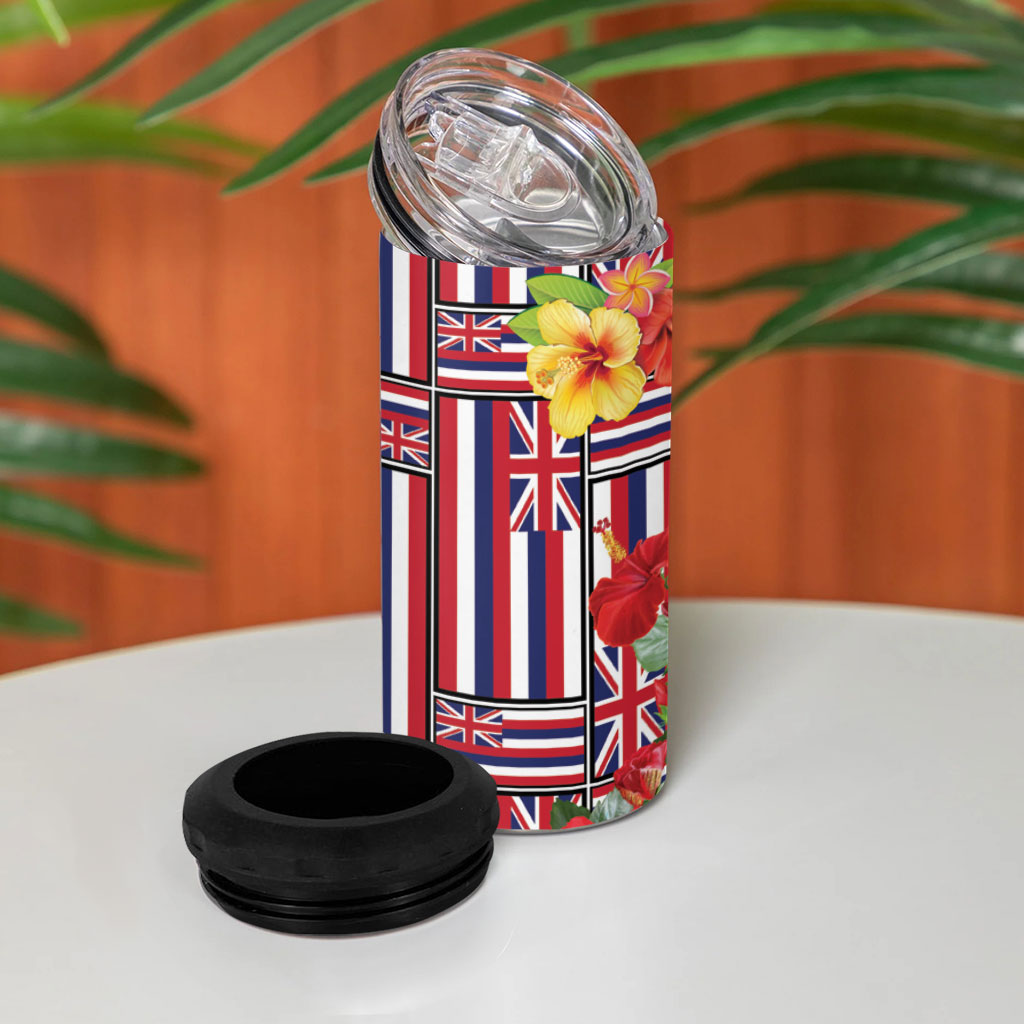 Hawaii Hibiscus Lei 4 in 1 Can Cooler Tumbler Hawaiian Flag Motif LT9 - Polynesian Pride