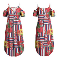 Hawaii Hibiscus Lei Couples Matching Summer Maxi Dress and Hawaiian Shirt Hawaiian Flag Motif LT9 - Polynesian Pride
