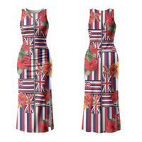 Hawaii Hibiscus Lei Couples Matching Tank Maxi Dress and Long Sleeve Button Shirt Hawaiian Flag Motif LT9 - Polynesian Pride