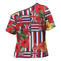 Hawaii Hibiscus Lei Cross Shoulder Shirt Hawaiian Flag Motif