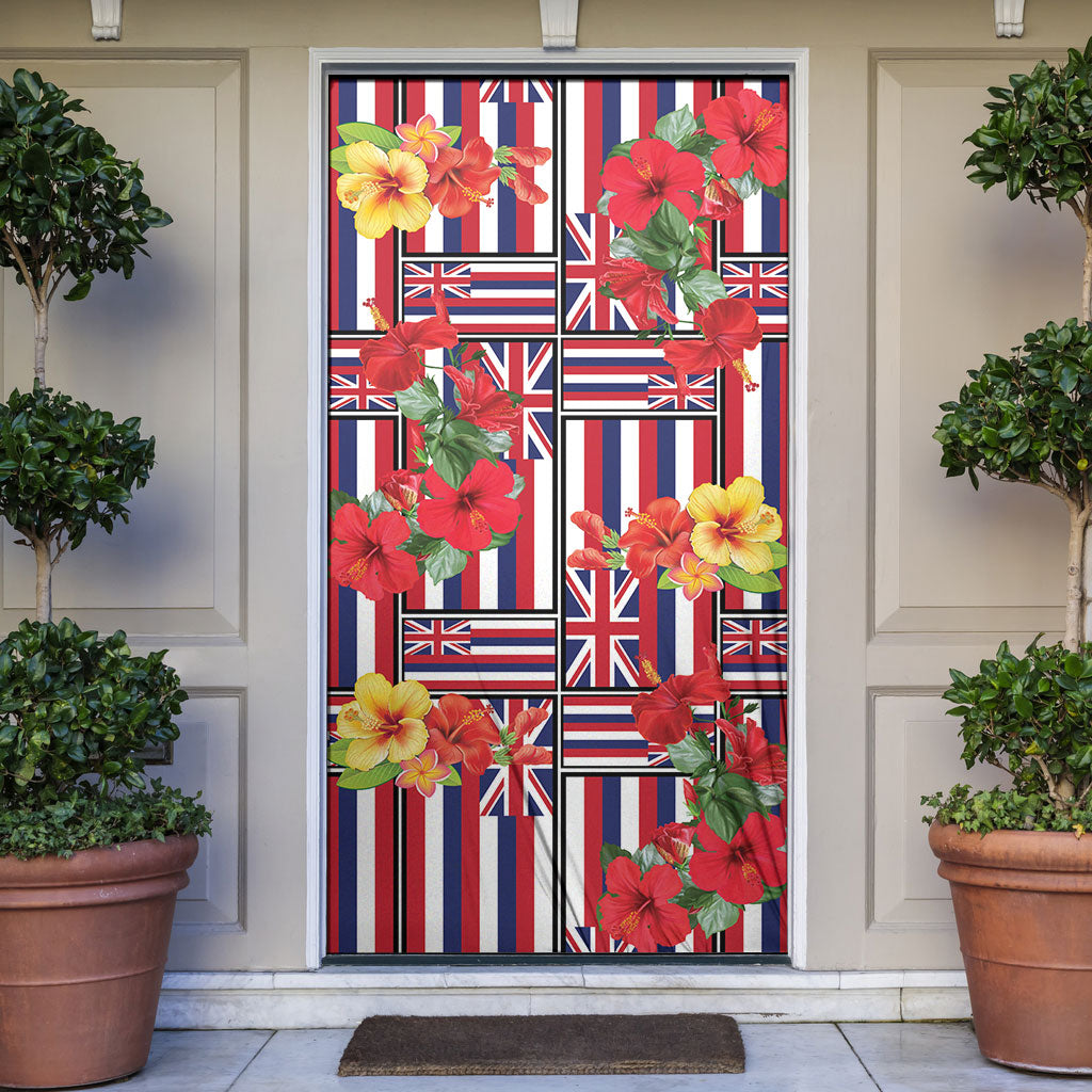 Hawaii Hibiscus Lei Door Cover Hawaiian Flag Motif LT9 Red - Polynesian Pride