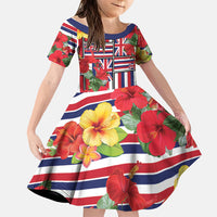 Hawaii Hibiscus Lei Family Matching Long Sleeve Bodycon Dress and Hawaiian Shirt Hawaiian Flag Motif