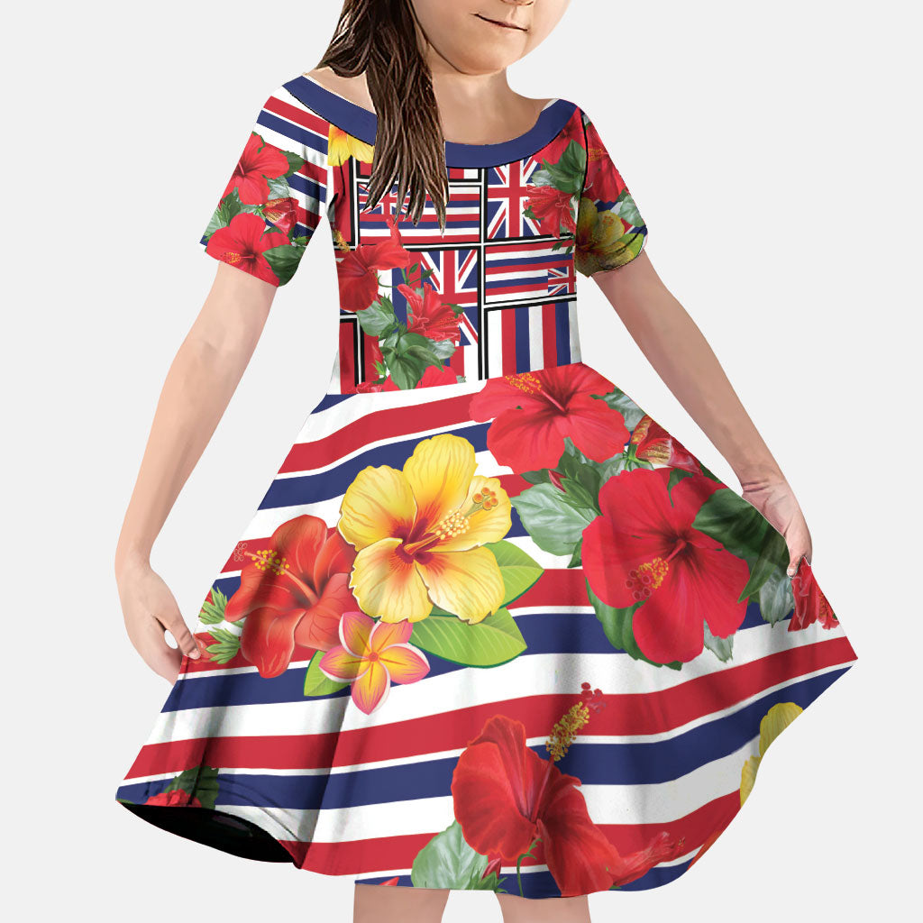 Hawaii Hibiscus Lei Family Matching Off Shoulder Maxi Dress and Hawaiian Shirt Hawaiian Flag Motif
