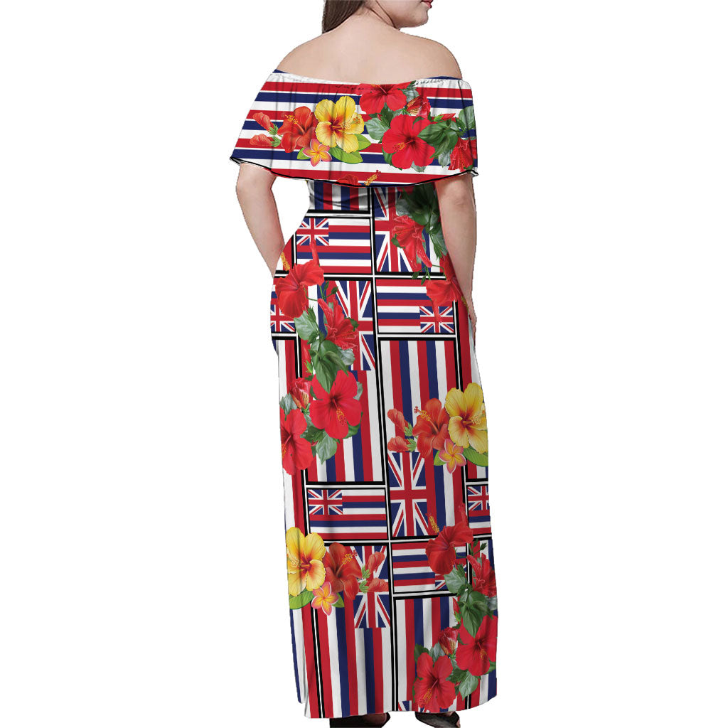 Hawaii Hibiscus Lei Family Matching Off Shoulder Maxi Dress and Hawaiian Shirt Hawaiian Flag Motif