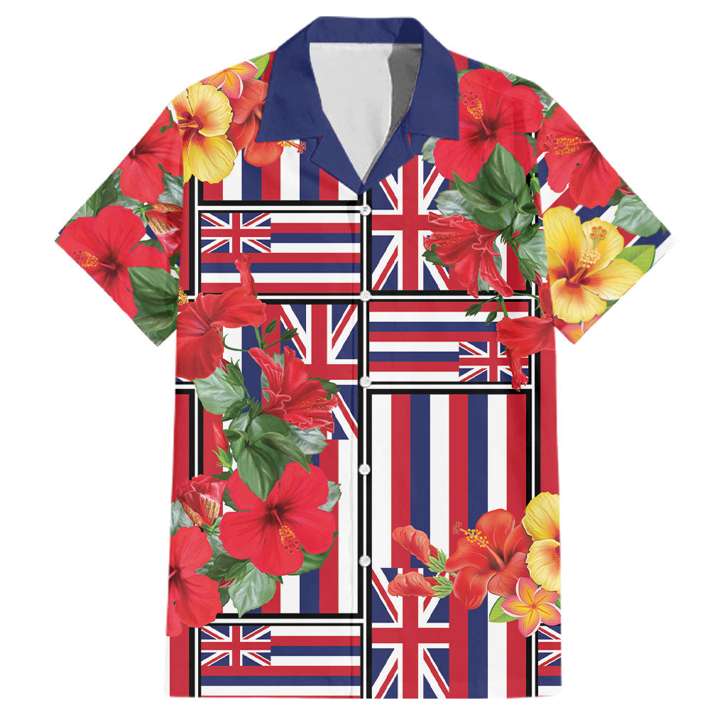 Hawaii Hibiscus Lei Family Matching Short Sleeve Bodycon Dress and Hawaiian Shirt Hawaiian Flag Motif