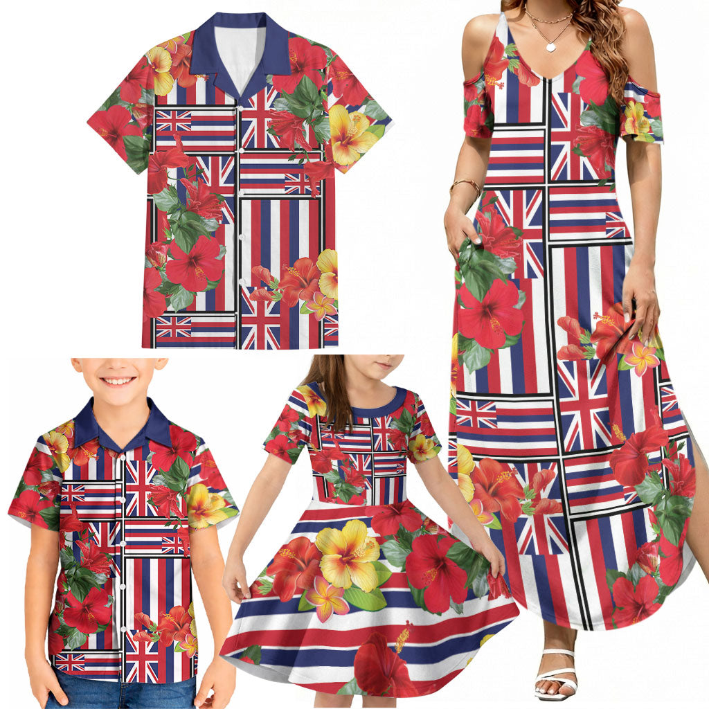 Hawaii Hibiscus Lei Family Matching Summer Maxi Dress and Hawaiian Shirt Hawaiian Flag Motif LT9 - Polynesian Pride