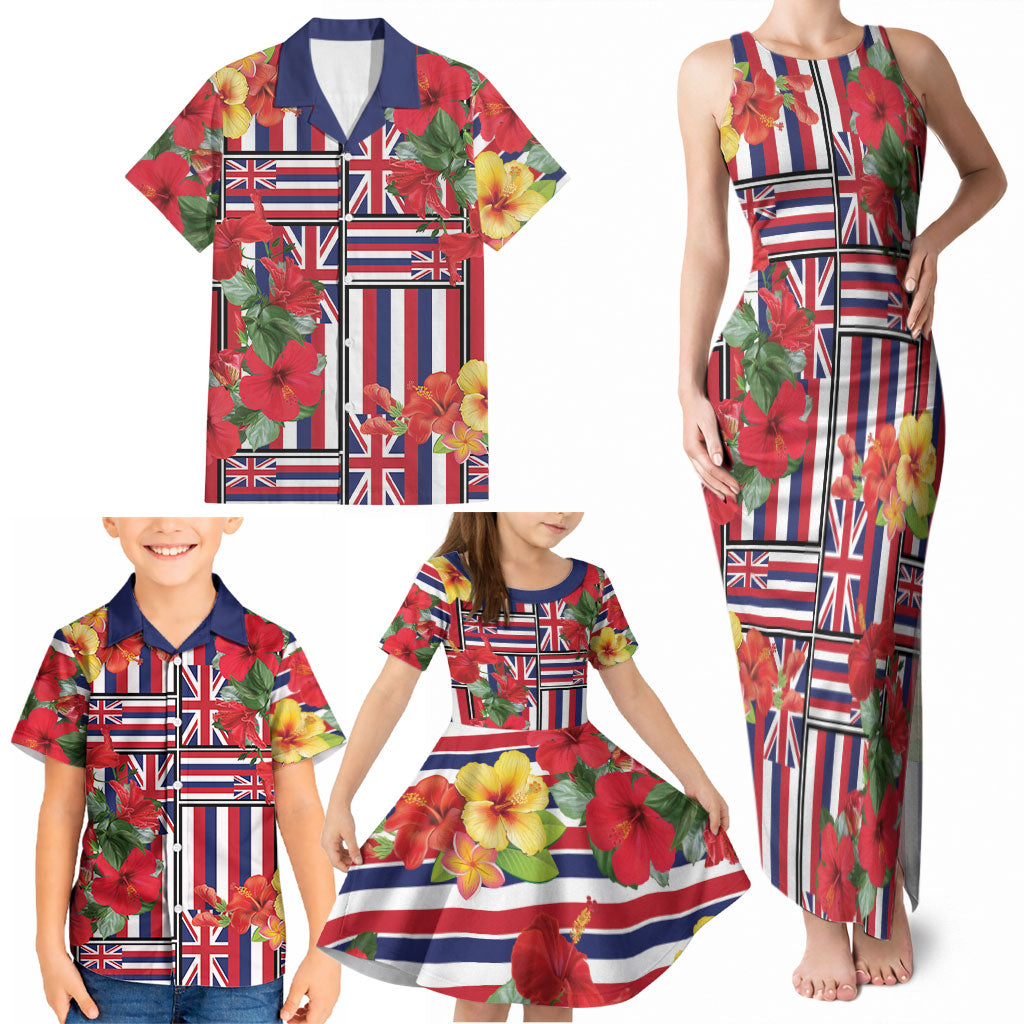 Hawaii Hibiscus Lei Family Matching Tank Maxi Dress and Hawaiian Shirt Hawaiian Flag Motif LT9 - Polynesian Pride